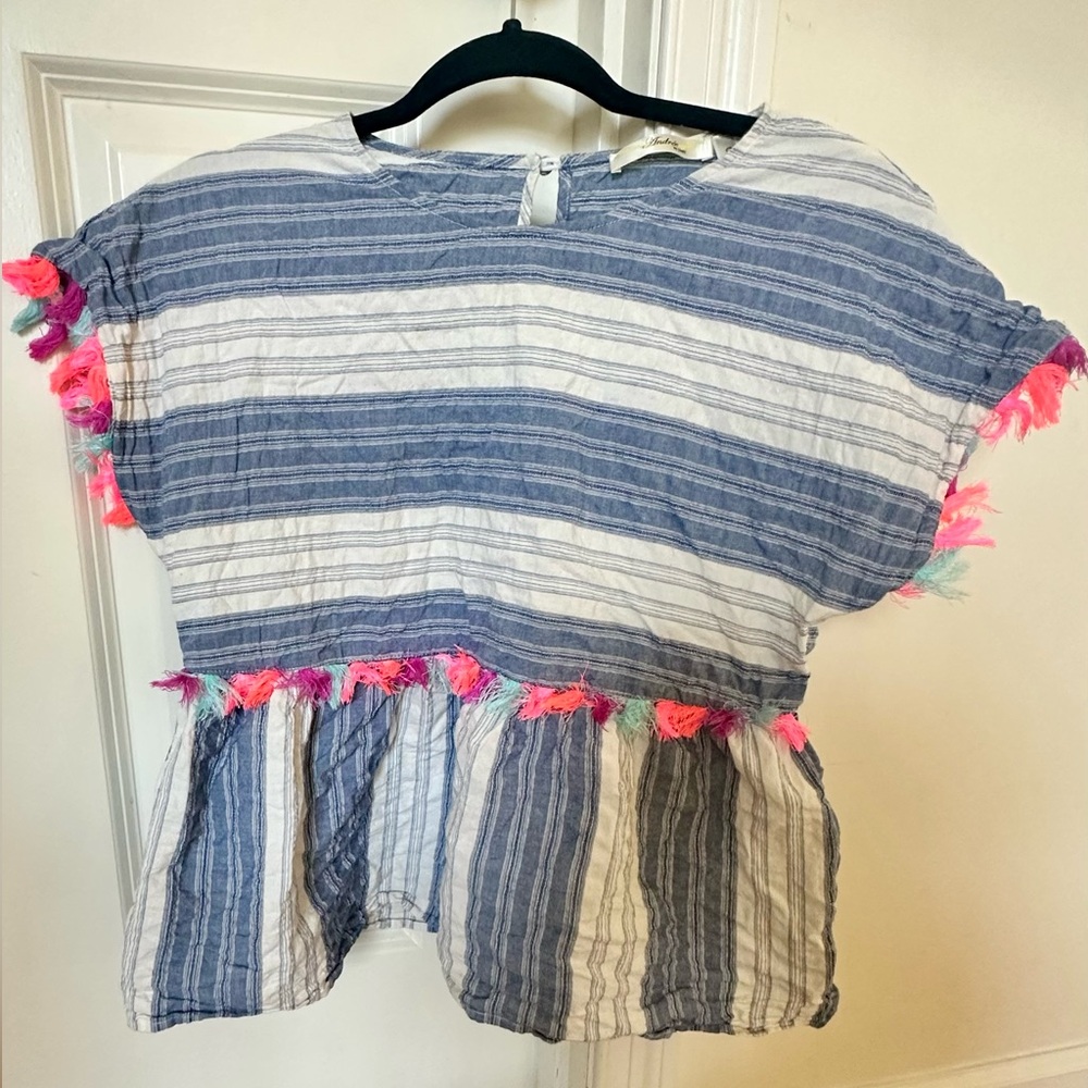 Striped Top with Fringe Accents